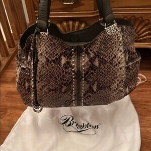 Brighton Snake Print Shoulder Bag - Black and Brown